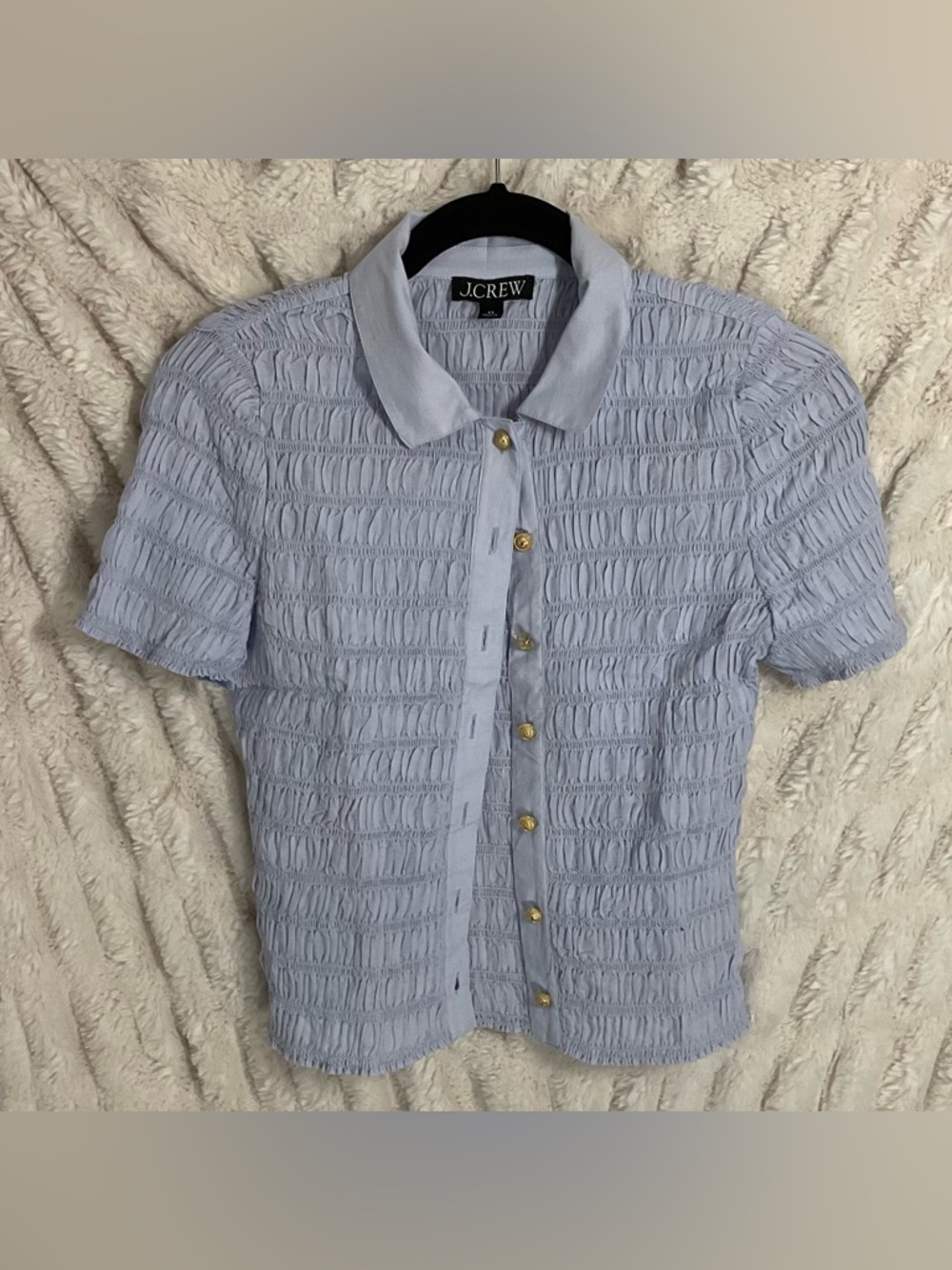 J. Crew Smocked Button-Up Shirt in Cotton-Blend Voile